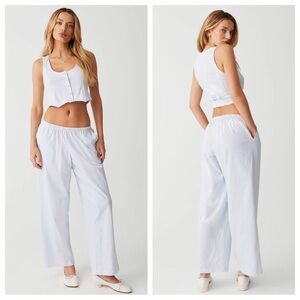 Frankies Bikinis Nantucket Striped Cotton Pants in Blue Sleepy Stripe